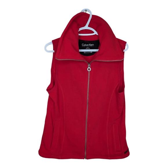 Calvin Klein Performance Activewear Red Fleece Zip Up Vest Size  Woman Medium - Picture 1 of 11